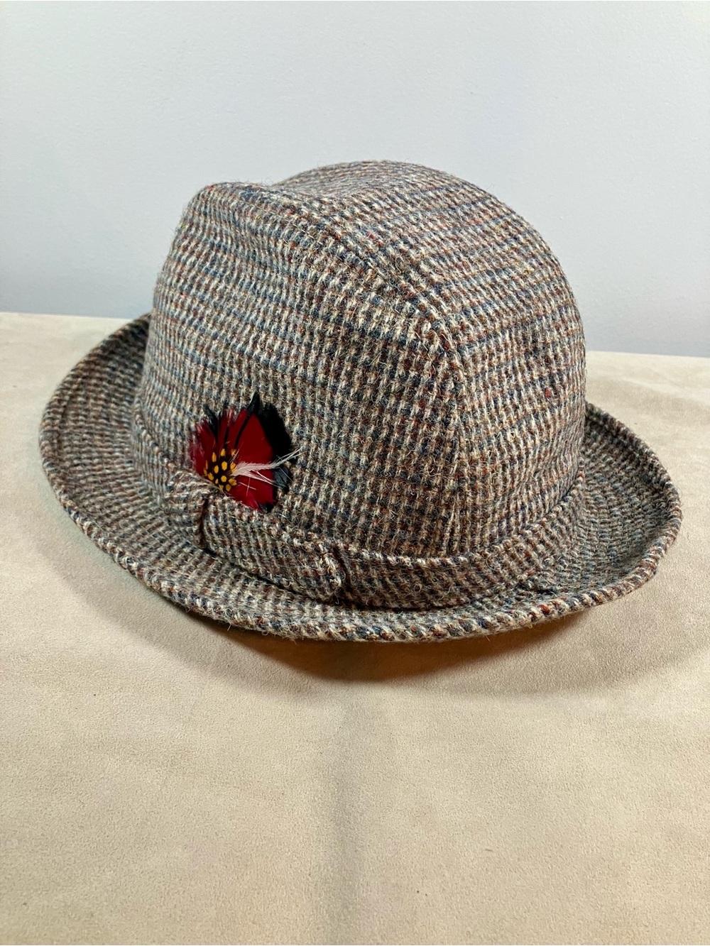 Vintage Harris Tweed Fedora Hat Size L (7 1/4 - 7 5/8)  100% Scottish Wool